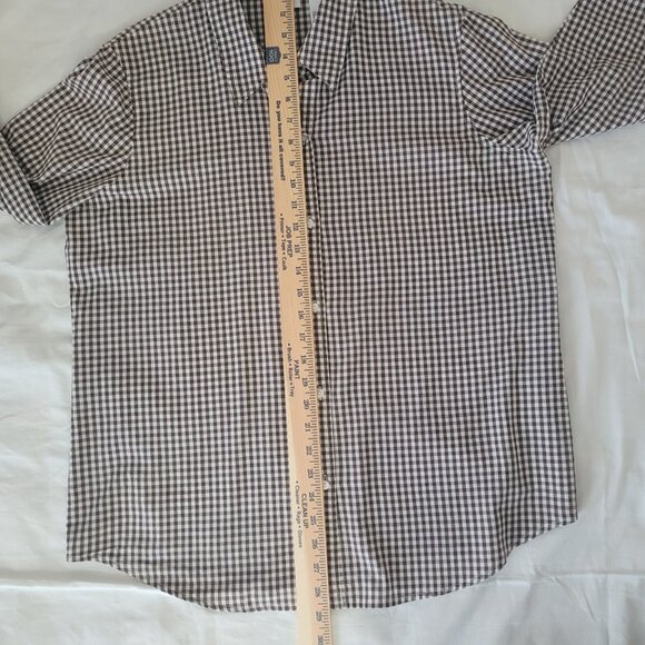 Brown White Gingham Plaid Blouse Liz & Co. Womens Long Sleeve Size XL - Picture 12 of 15